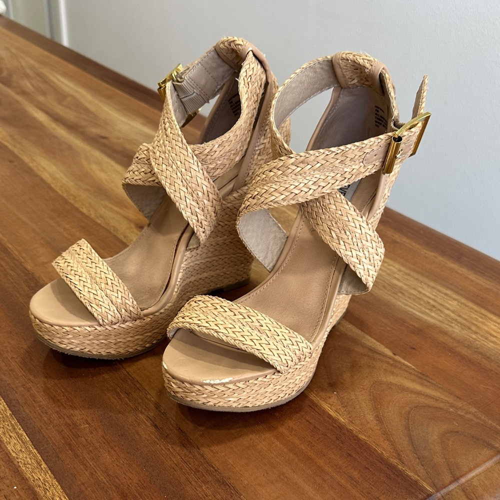 Steve Madden Beige Woven Wedge Sandals